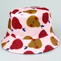 Pink bucket hat featuring cute cartoon pear patterns and reversible tropical style design - M / Pear Pink