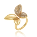 Anello aperto a farfalla dorato per donna con strass scintillanti in stile street unico - Anello a Farfalla in Oro con Strass (J1441)
