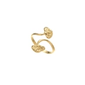 Adjustable golden stainless steel ring featuring two delicate ginkgo leaf shapes - Gold (R305087)