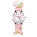 Pink unicorn kids watch with colorful silicone strap and rainbow dial for girls - Pink