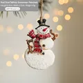 Hand-painted snowman Christmas ornament with red striped scarf and top hat, 9.5x5.5cm size - Red Scarf Snowman