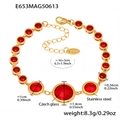 Rose gold stainless steel bracelet featuring red Czech glass stones and lobster clasp - Gold Red