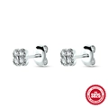 Sparkling S925 sterling silver four-leaf clover stud earrings with white zircon accents - 925 Silver / Silver-White Zirconia