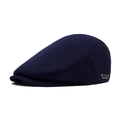 Dark blue knitted flat cap featuring breathable mesh texture and side metal buckle - Adjustable / Navy Blue