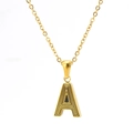 Polished gold stainless steel necklace with letter A pendant featuring black stripe details - Letter A Style (A)