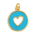 Golden round hollow heart pendant with sky blue enamel finish for DIY jewelry - Sky Blue Cutout Heart-L281214