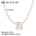Macro detail of Aquarius zodiac pendant with measurements and white pearl necklace specs - Aquarius (NB-N1219-SP)