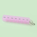 Portapillole settimanale rosa a 7 scomparti con etichette inglesi e catena in metallo - Rosa Trasparente