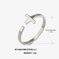 Anello aperto con croce in acciaio inossidabile argento minimalista da 1,4g regolabile - Color Acciaio
