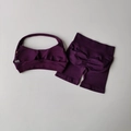 Deep purple seamless yoga set with halter sports bra and scrunch butt gym shorts - S / Grape Purple