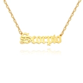 Golden Scorpio zodiac necklace with Old English font pendant and a fine titanium chain - Scorpio / Gold