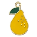 Vibrant yellow pear enamel charm pendant with green leaf and gold metal plating - Pear 21x12mm