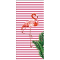 Microvezel strandlaken met roze strepen, een levendige flamingo en palmbladeren - 770 Flamingo Roze Strepen
