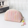 Pink semi-circle coin purse with rainbow texture and beaded zipper pull detail - Small Shell / Pink