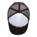 Brown and white mesh trucker hat featuring a colorful handmade beaded chain decoration - M (56-58cm) / Coffee + White