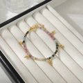 Kleurrijke toermalijn natuursteen kralen armband met gouden hart hanger en verlengstuk - Gradiënt Stijl (XL-996J-1) / 18.5+5cm / [XL-996J-1] Gradiënt Toermalijn Armband