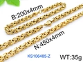 Conjunto de cadena bizantina de acero inoxidable 304 dorado con collar y pulsera - Dorado 4mm / 16cm
