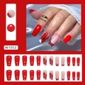 Faux ongles ballerine longs rouges avec pointes French pailletées et motifs papillons - Papillon Rouge (W1052/Style Colle)
