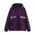Sweat à capuche violet foncé avec imprimé jaune ART 1975 New York et poche kangourou - S / Violet