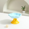 Cloud-shaped ceramic elevated cat bowl in vibrant sky blue and bright yellow finish - Blue/Yellow