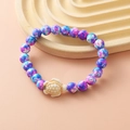 Turquoise wood bead bracelet with purple galaxy beads and a beige turtle charm - Blue Purple Starry Sky Turtle Bracelet