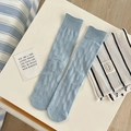 Light blue mesh knit crew socks with diamond eyelet pattern in a balletcore style - Blue