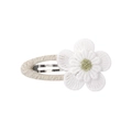 White embroidered daisy flower hair clip with yellow center and woven beige base - Style 2-Beige Woven Five-Petal Flower BB Clip