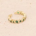 Gold adjustable ring with green zircon stones in drop and rectangle shapes on sandy base - Adjustable Open / Multi-shape Gemstone Style (5#)
