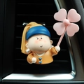 Cute girl with pearl earring car air vent clip with pink clover windmill ornament - Girl with a Pearl Earring Style (2683-11A)
