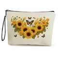Canvas makeup bag with sunflower and butterfly prints featuring black handle strap - Sunflower Cluster & Butterfly (Style 4)