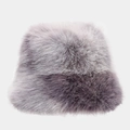 Detailed view of the soft grey faux fur texture on this winter bucket hat for women - Grey (7#)
