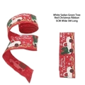 5cm x 5m rotes Weihnachtsband mit weißem LKW, grünem Baum und Merry Christmas Aufdruck - Rotes Auto & Weihnachtsbaum Band (R-C10)