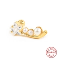Detailed macro view of gold-plated S925 sterling silver ear stud with star zircon and pearls - #7 Star Pearl Style / Gold