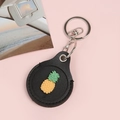 Black leather pineapple keychain with yellow 3D fruit charm and silver metal clasp - Snap Button Style - Pineapple Black