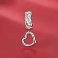 925 sterling silver heart-shaped spacer bead pendant with intricate hollow design - 925 Silver / Hollow Heart Large Hole Pendant (BSC1084)