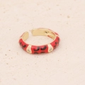 Bague dorée réglable avec motifs émaillés rouges et zircons brillants sur socle en pierre - Émail Léopard Rouge Noir et Zircon (7#)