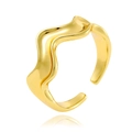 Macro detail of wave-shaped 18K gold plated ring with irregular minimalist design - Irregular Wave (J-1144)