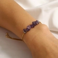 Adjustable natural purple amethyst gravel stone chain bracelet with gold slider closure - Purple Amethyst