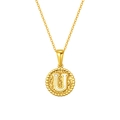 18K gold plated titanium coin necklace with letter U pendant and beaded edge detail - Letter U (S-P173-U)