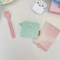 Mint green quilted headphone pouch with heart button and compact portable design - Heart Green