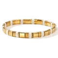 Elastic tila bead bracelet with alternating gold metal blocks and white glazed beads - White