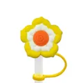 Yellow floral silicone straw cover with anti-lost ring and spiral flower center - 1704-38 Yellow and Orange Swirl Flower