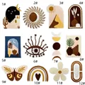 Set of 12 Bohemian embroidered patches featuring celestial sun, moon, and butterfly designs - 12Pcs Set