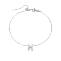 Elegant stainless steel initial H anklet in silver finish with adjustable chain. - Letter H / Silver