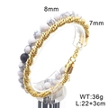 Men's double-layered bracelet with 8mm white turquoise beads and 7mm golden twisted chain - Style D Gold (KB204756-Z)