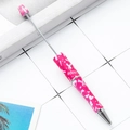 Pink DIY plastic beaded pen with white ribbon patterns and metallic silver accents - Pink Base White Ribbon Pattern (100)