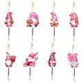 Set of 8 pink Valentine gnomes 5D diamond painting pendants with crystal tassels - Style 20