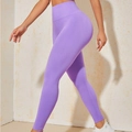 Leggings yoga viola senza cuciture a vita alta con trama a coste e vestibilità slim - S / Viola Lucido