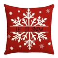 Detail of red Christmas pillowcase featuring LET IT SNOW text and white snowflake pattern - Red Let It Snow