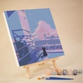 DIY paint-by-numbers kit featuring a cat on a fence with canvas, easel and paints - 20x20cm Framed Kit / VNM002 Black Cat Watching Clouds